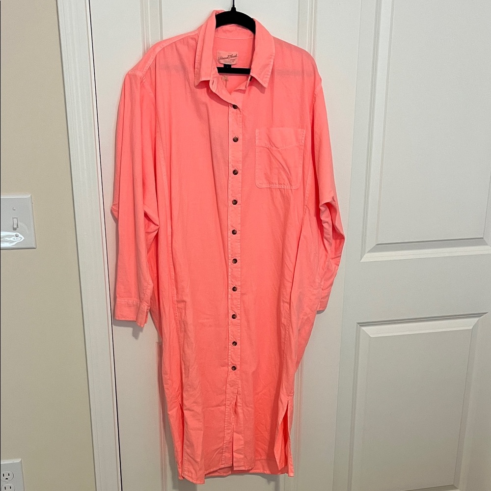 Coral Button-Up Shirt Dress